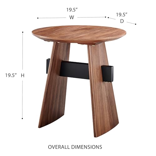 Image of Euro Style Folke 20 inch End Table | Modern Industrial Accent | Functional Side Table for Living Room, Bedroom, Home Office, or Hospitality | Walnut Finish with Matte Black Steel Cross Bar