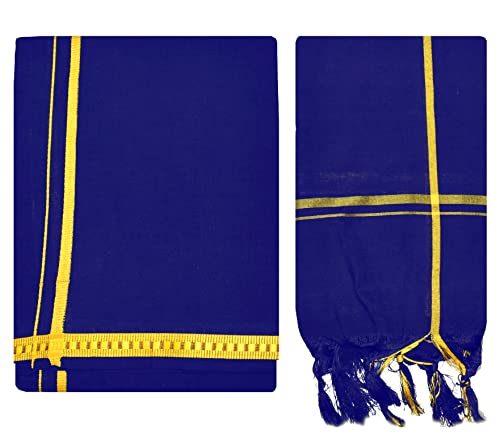 Image of TUNI MANI Men's Polycotton Temple Wear Dhoti with Angavastharam Towel