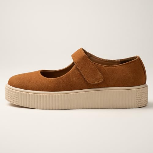 Image of Theater Women Maru Mary Jane Platform Shoes with Adjustable Strap | Soft Suede Finish | Cushioned Support for Casual & Smart Styling