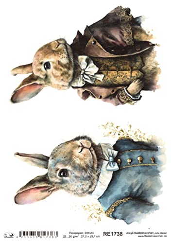 Josys Bastelmärchen Reispapier A4 Strohseide Decoupage Ostern Hase in Vintage Anzug RE1738