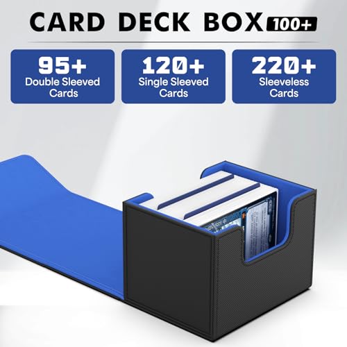 Image of ZLCA Card Deck Box for MTG, Commander Deck Case Holds 120+ Single Sleeved Cards, Leather Magnetic Storage Box Fits for CCG TCG Sport Card (Black& Blue)