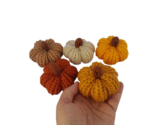 Knit pumpkin, 100% Handmade in USA, different sizes and color combination. Decor Centerpiece Entryway Rustic and Farmhouse stylish (5 Tiny, Autumn)