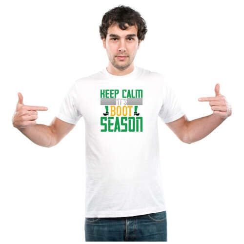 UDNAGUnisex Round Neck Graphic 'Keep Calm | Keep Calm it’s Boot Season' Polyester T-Shirt White [Size 2YrsOld/22in to 7XL/56in]