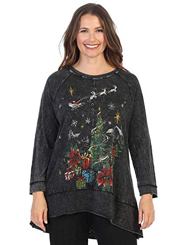 Jess & Jane Women's Deer Santa Mineral Washed Cotton Tunic Layered Look (X-Large)