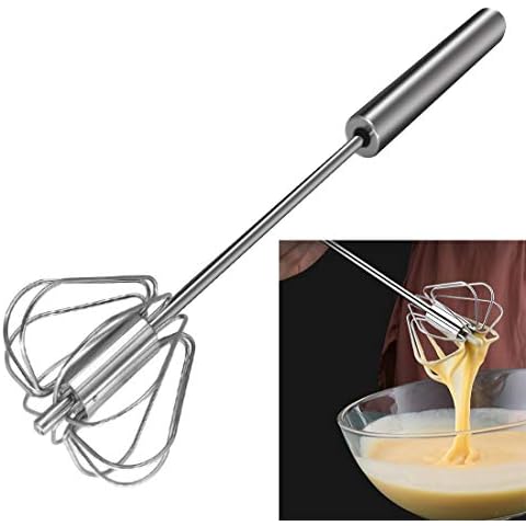 Feeziloe Egg Whisk, Hand Push Whisk Blender, Stainless Steel Egg Beater, Milk Frother, Rotating Push Mixer Stirrer for Whisking, Beating, Stirring Cover
