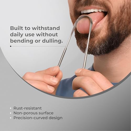 Image of IMECO Stainless Steel Tongue Cleaner for Adults (2 Pack) | Unisex | U-Shaped Tongue Scraper with Travel Pouch | Antimicrobial Properties | Comfortable Handle | Reduces Bacteria & Bad Breath | Easy & Safe to Use