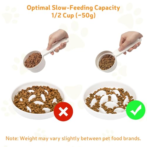 GUWINA Keramik Anti Schling Napf Katze, 16 cm Breite Antischlingnapf Katze für Trockenfutter und Nassfutter, Flache Slow Feeder für Katzen und Kleine Hunde, Spülmaschinenfest (Weiß)