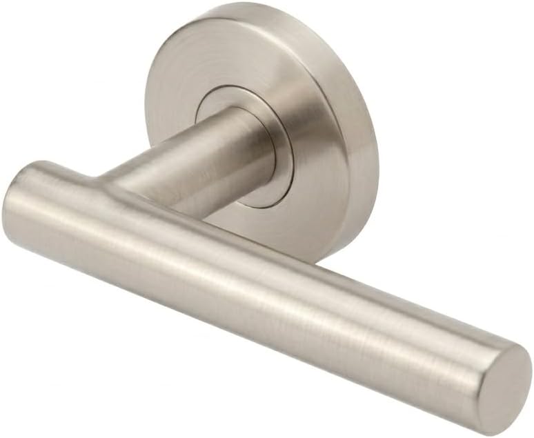 INOX RA 106 Interior Door Handle Privacy Set, Copenhagen Lever Door Handle with Round Rosette, 2-3/8 Inch Tubular Latch Backset, Satin Stainless Steel Finish RA106L462-32D