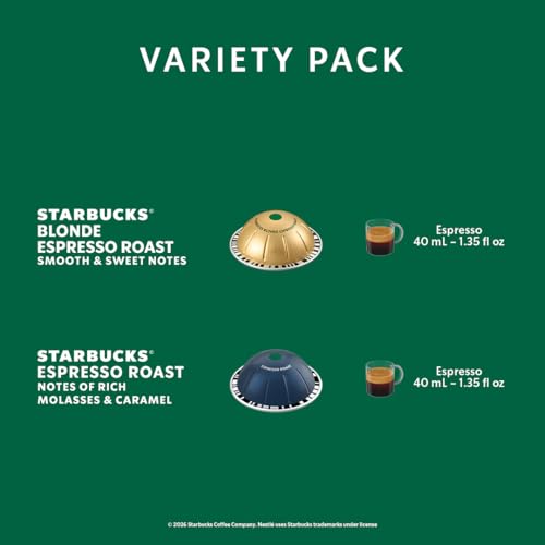 Image of Starbucks by Nespresso Vertuo, Espresso Variety Pack, 40-count Espresso Pods, Brews 1.35 oz.