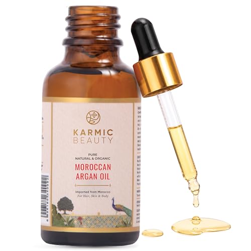 Image of Karmic Beauty 100% Moroccan Argan Oil | Pure, Natural & Organic | USDA Certified | Lightweight, Non-Greasy & Luxurious Oil | Ideal for all Hair, Skin & Body Types | 30 ml