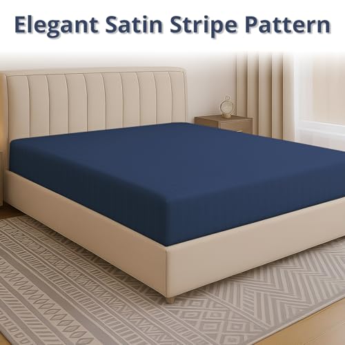 Image of Cloth Fusion Glace Cotton Mattress Cover King Size with Zipper (75x72 inches, Navy)
