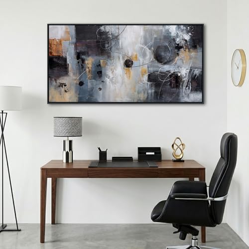 Black and White Wall Art - Large Abstract Canvas for Living Room, Modern Black and Gold Framed Decor, Pictures for Bedroom or Office, Contemporary Artwork 24×48IN - image 3