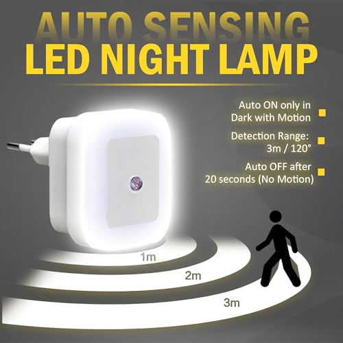 Image of GLUN Plug-in LED Night Light, Pack of 2 White Smooth Night Light with Smart Light Sensor, 0.5W Nightlight for Kids or Adults' Rooms