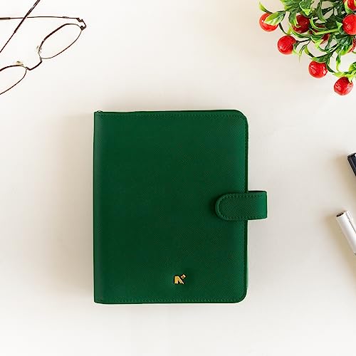 Image of NEORAH - B6 Notebook SLEEVE with SNAP Button - [ SLEEVE ONLY ]|Vegan Leather|Office Diary Holder with Penloop|2 Front & 1 Back Pocket |6 Card Slots |2 BookMarks - Fits any B6 Softcover -DARK GREEN
