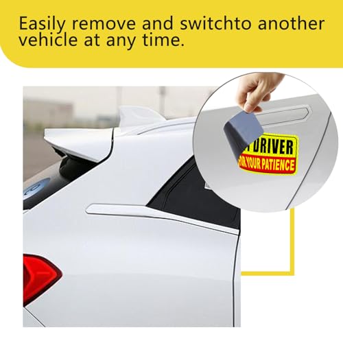 Image of New Driver Magnet for Car - Student Driver Magnet for car Safety Warning Please Be Patient Student Driver Magnet Reusable Movable Reflective Magnetic Black & Red for Car Bumper 4 Pcs