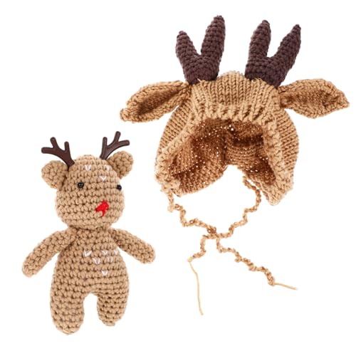 Holibanna 1Set Adorable Antler Hat Warm Knit Wool Beanie for Months for Holiday Photography and Comfortable Skin Friendly Design for Boys Brown