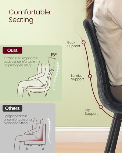 Image of VASAGLE Set of 4 Dining Chairs, Dining Room Kitchen Chairs, Metal Frame, Adjustable Feet, Easy to Clean, Glacier-Textured PU Leather, for Kitchen, Ink Black UKDC188B01V1