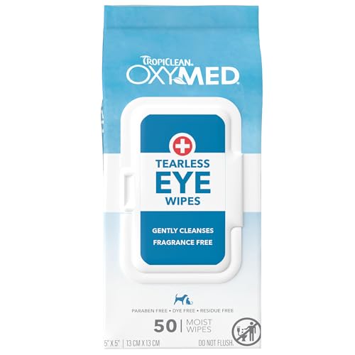 TropiClean OxyMed Dog Eye Wipes, Tear Stain Remover for Dogs, 50ct