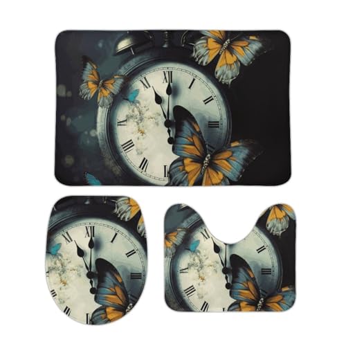 Tapis de salle de bain motif horloge papillon pour une déco de douche cosy