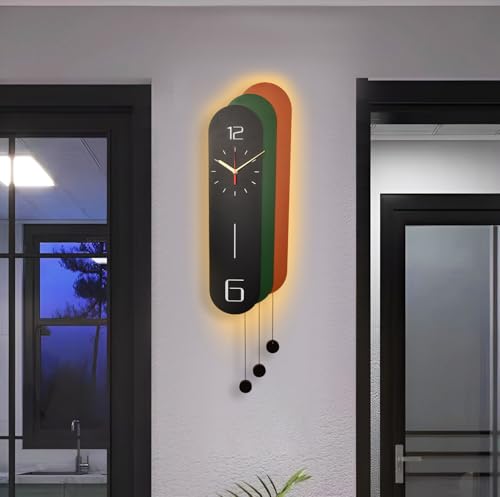 Image of Smartway Ravish Designer LED Wall Clock | Colorful Metal Decorative Clock with Built-in LED Light | Modern Wall Decor for Living Room, Bedroom, Kitchen, Dining & Hall