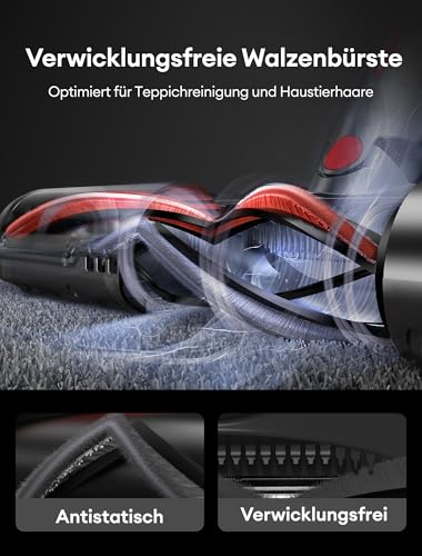 Ultenic Akku Staubsauger 50KPA/550W/60Min, 1,5L Staubsauger Kabellos, Touchscreen Display, Anti-Tangle Bürste… – Ansicht 6