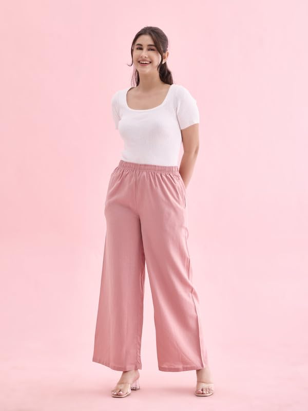 Image of GO COLORS Soft Viscose & Linen Blend Linen Palazzo Full Length for Women| Breathable, Mid Rise