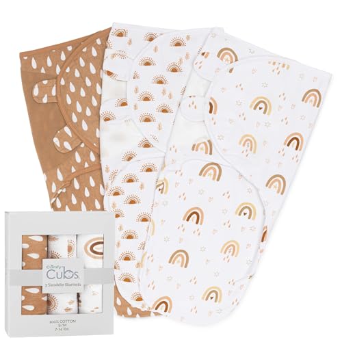 Image of Comfy Cubs Easy Swaddle Blanket, 3 Pack - 100% Cotton Newborn Wrap, Small for 0-3 Months Infants, with Adjustable Velcro, Breathable and Durable Sleep Sack for Babies - Rainbow Bohemian