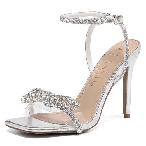 Damen Sandaletten mit Absatz Elegant und Bequem Glitzer High Heels, Verstellbarer Knöchelriemen Riemchensandalen Sommer Schuhe Klassische Blockabsatz Diamantsandalen