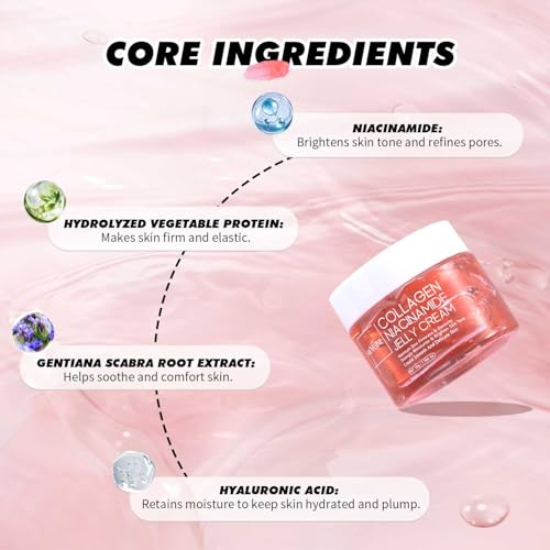 Collagen Jelly Cream For Face Skin Care Niacinamide &Freeze-Dried Hydrolyzed Collagen Anti-Aging Face Moisturizer Cream,Moisturizes& Firmness & Elasticity & Evens Skin Tone-50g - Image 4