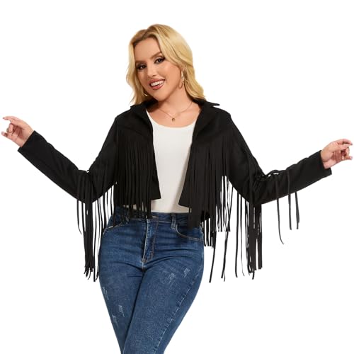 ATAMET Women's Faux Suede Leather Jackets For Women Trendy Fall Western Fringe Jacket 2025 Tassel Motorcycle Crop Coats3
