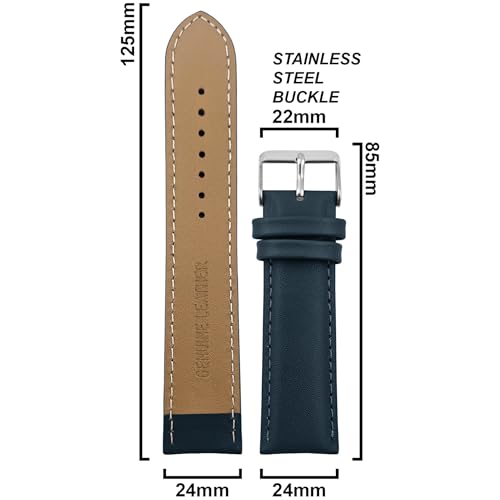 Image of DBLACK ''NAGATA'' Leather Watch Strap, Fully Stitched Matte Finish Watch Belt / / For 18mm, 20mm, 22mm, or 24mm Full-Padded Watch Band (Choose Your Size & Color)