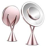  Espejo de Maquillaje, Espejo de Aumento 1x/5x con Luz LED de Pantalla Táctil y Carga USB, con Diseño de Tres Modos de Luz Ajustable - Soporte Ajustable de 45 Grados -Oro Rosa 210 * 90 * 342mm
