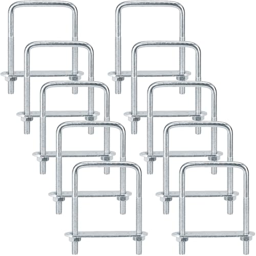 BLUESEABUY 10 Piezas Pernos en U M6 con Tuercas Placa de Marco Abrazadera Cuadrada Pernos Tornillos en U Acero Inoxidable para Tracción de Embarcaciones Automóviles Tubería(ángulo Recto 80x50mm)