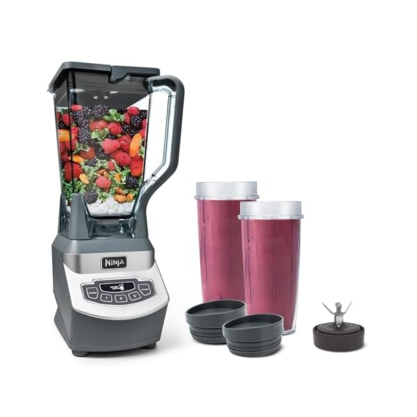 Ninja BL660 Professional Compact Smoothie & Food Processing Blender, 1100-Watts, 3 Functions -for Frozen Drinks, Smoothies, Sauces, & More, 72-oz.* Pitcher, (2) 16-oz. To-Go Cups & Spout Lids, Gray