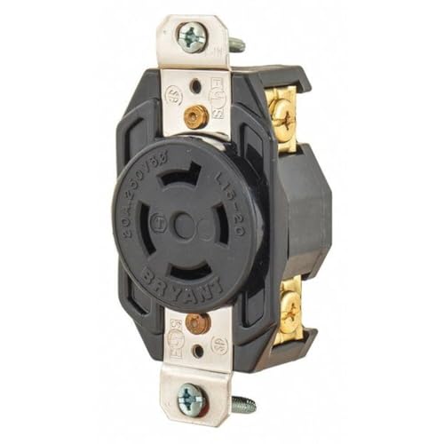 Receptáculo de bloqueo, L15-20R, 20 A, 250 V CA, trifásico, 3 polos, montaje empotrado, terminales de tornillo, 1 cada uno