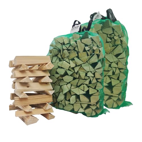 Kiln-Dried Kindling Wood – 2 Bags (approx. 6–8kg), Eco-Friendly Easy-Light Natural Firelighters for Wood Burning Stoves, BBQs, Pizza Ovens & Log Burners