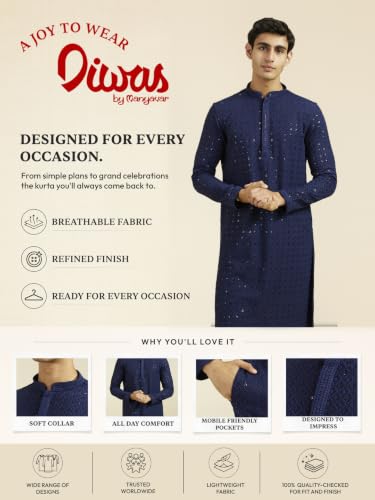 Image of DIWAS BY MANYAVAR Men's Viscose Embroidered|Sequined Kurta (1pc)