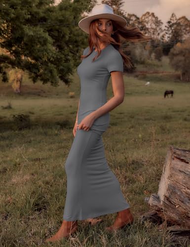 Image of LOMON Women Fishtail Hem Ribbed Maxi Dresses Summer Casual Stylish Y2k Sexy Fitted Lady Elegant Cotton Soft Lounge Dress