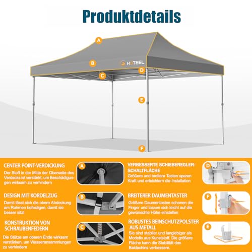 Image of Hoteel Gazebo, 3 x 4.5 cm, Waterproof, Stable, Winterproof, Reinforced Folding Gazebo with Hexagonal Tube Frame, Anti-UV Party Tent, Foldable Garden Gazebo for Markets, Carry Bag with Wheels, 4 Sand