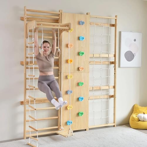 Image of Avenlur Walnut 9-in-1 Swedish Ladder Wall Gym Kids, Indoor Climbing Wall