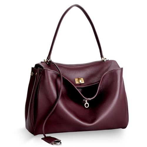 Genuine Leather Tote Bag for Women: Soft Leather Shoulder Handbags with Shoulder Strap - Ladies Satchel Crossbody Purse for Travel Work (Medium-Burgundy)