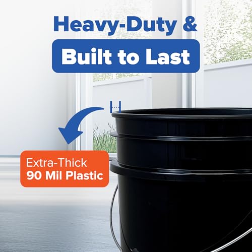 Image of ePackageSupply 5 Gallon Bucket - Food Grade Bucket BPA-Free,Black, 120 Pack | Metal Handle Grip, Heavy-Duty 90 Mil HDPE Plastic Pail, Food Safe Stackable Utility Container, Lid Not Included, Made in USA