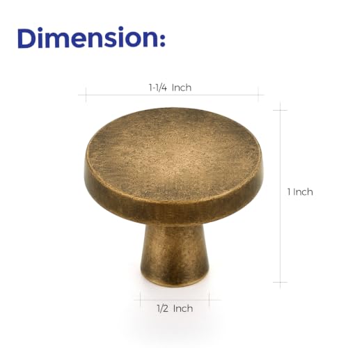 Image of Ravinte 15 Pack Solid Single Hole Kitchen Round Cabinet Knobs Antique Brass Pulls Drawer Knobs Kitchen Cabinet Hardware Handles