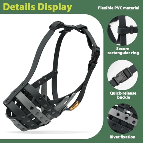 Image of Mayerzon Pitbull Dog Muzzle for Large Medium Dogs Prevent Biting Scavenging | Fits Rottweiler Amstaff Broad-nosed Breed, Sturdy Breathable Basket, Training Walking Use, Allows to Drink | Black Grey, M