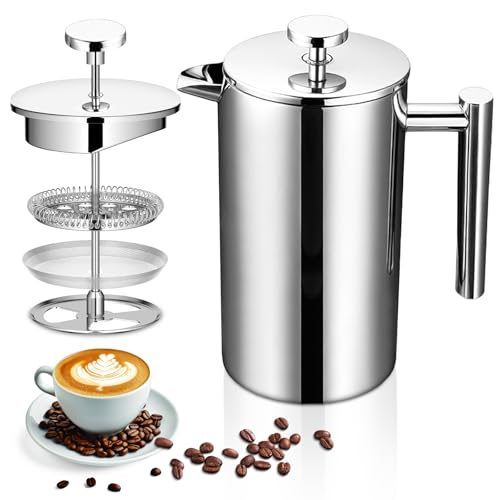 Kaffeebereiter French Press aus Edelstahl 1000ml Große Kapazität French Press Doppelwandig Isoliert Kaffeepresse, Kaffee Französische Presse für Haus Camping Büro für...