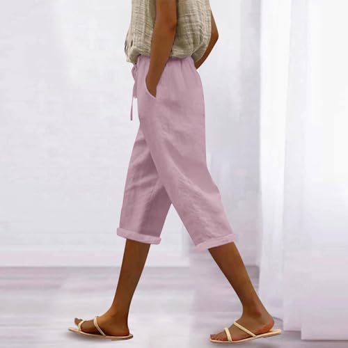 Linen Capris for Seniors Lightweight Summer Baggy Bermuda Shorts Casual Elastic Waist Gauze Pedal Pushers Vacation2