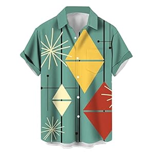 QIVICIMA Men’s Retro Bowling Shirts 50s Rockabilly Style Button Down Shirts Vintage Style Camp Shirt