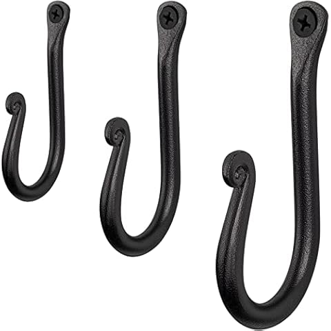RTZEN Wall Mount J Hook - Wrought Iron Decorative Wall Hooks for Hanging - Handcrafted Classic Wall Mounted Black Coat Hooks - Farmhouse Towel Hooks Robe Hooks or Hat Hooks - 3 Pack Cover