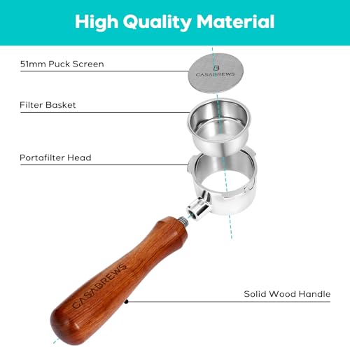 CASABREWS 51mm Bottomless Portafilter with Puck Screen & Filter Basket, 3 Ears Espresso Handle for CM5418 & 3700Essential - Thumbnail 5