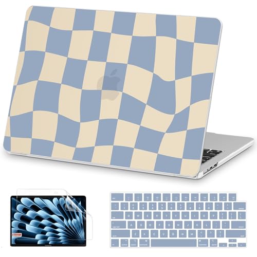 Image of AKIT for MacBook Air 15 inch Case M5 M4 M3 M2 2026-2023, Blue Checkboard | A3448 A3241 A3114 A2941, Funny Unique Pattern Hard Shell Laptop Case+Keyboard Cover+Screen Protector for Mac Air 15 inch
